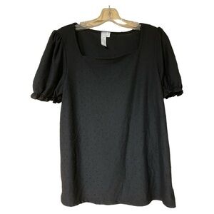 Hayden Black Swiss Dot Blouse Whimsigoth Square Neck Puff‎ Sleeve Small